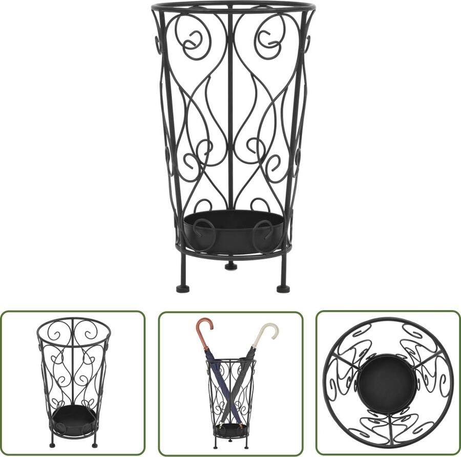 The Living Store Parapluhouder vintage stijl 26x46 cm metaal zwart Paraplu Standaard Parapluhouder Vintage Style Metalen Paraplustandaard Parasol Stand