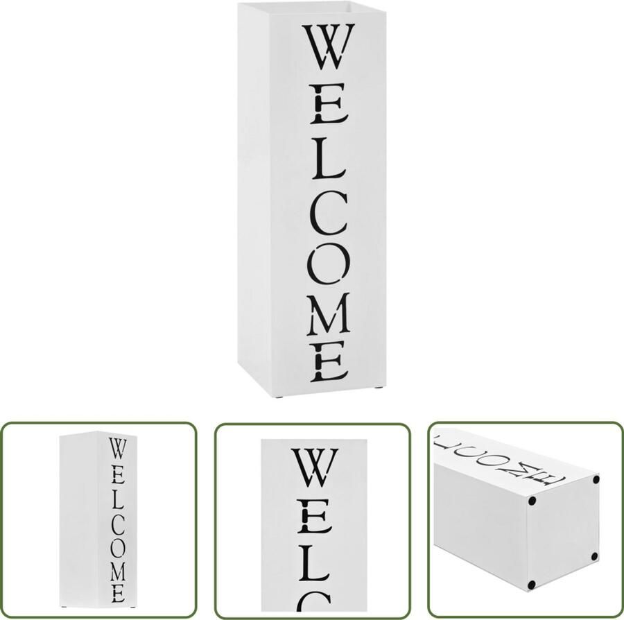 VidaXL Parapluhouder Staal Wit 15.5x15.5x48.5 cm Parapluhouder Staal Wit Decoratief Praktisch Modern Droogstandaard Ingang Hal Accessoires