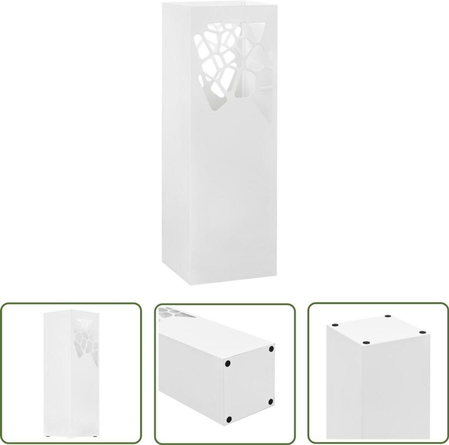 VidaXL Parapluhouder Staal Wit Met Druppelblad Moderne Parapluhouder Paraplubak Parasolstandaard Interieurdecoratie Entreehal