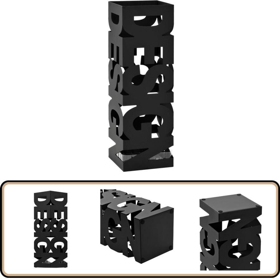 VidaXL Parapluhouder Staal Zwart Stijlvol & Duurzaam Parapluhouder Paraplu Standaard Modern Zwart Staal Indoor Decoratief Functioneel Eenvoudig Te Reinigen Afvalbakje Regen