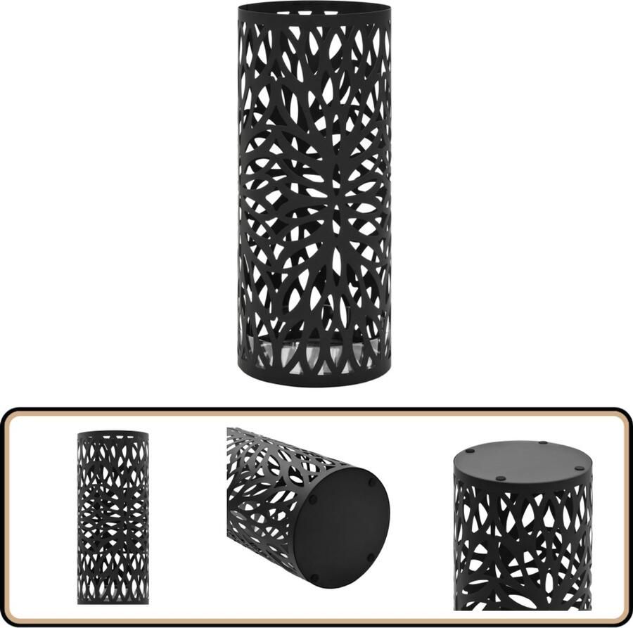 VidaXL Parapluhouder Zwart Staal Met Druppelblad Parapluhouder Zwarte Parapluhouder Parasolstandaard Staal Parapluhouder Interieurdecoratie