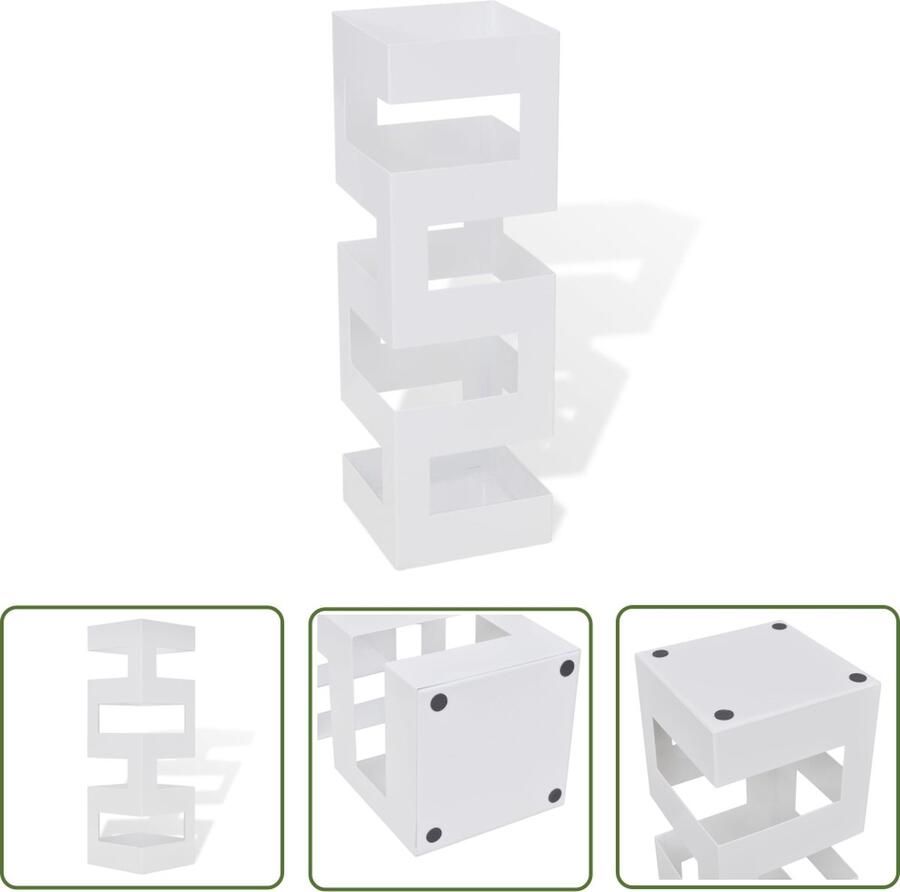 The Living Store Parapluhouder Modern Gepoedercoat Staal Wit 15.5 x 15.5 x 48.5 cm Uitneembare Kunststof Lekbak Moderne Parapluhouder Paraplustandaard Parasol Standaard Paraplu Bak Wandhouders