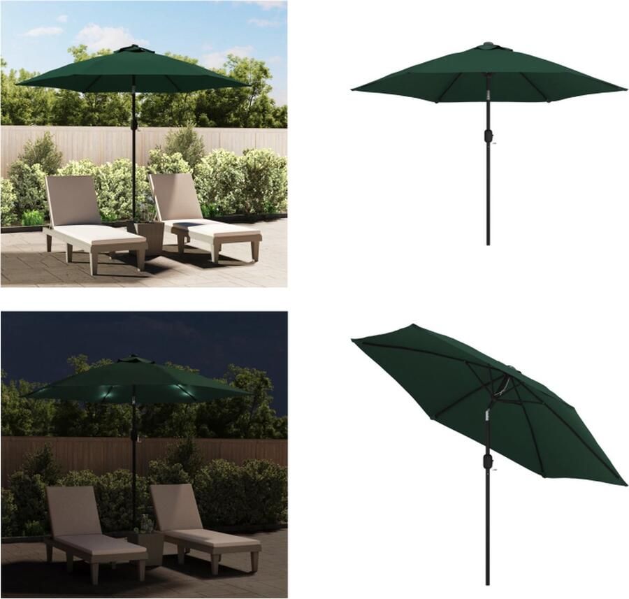 VidaXL Parasol kantelbaar met LED 3 m groen LED Parasol Tuinzeltdekking Parasols Buitenschildering Tuinaccessoires Veranda Patio Zonnenschermer Parasol Met LED Parasols Met LED Tuinparasol Balkon Parasol