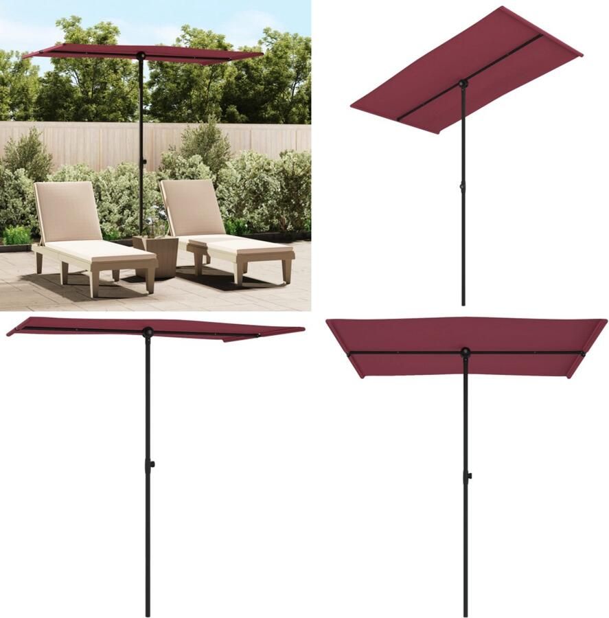 VidaXL Parasol met aluminium paal 180x110 cm bordeauxrood Tuinparasol Parasol Zonnescherm Buitenschilderij Balkondecoratie Tuindecoratie Rood Parasol Parasols Tuinparasol Balkon Parasol