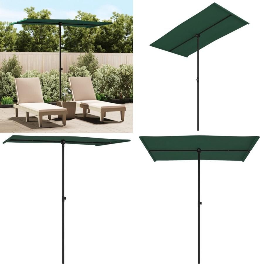 VidaXL Parasol met aluminium paal 180x110 cm groen Tuinparasol Parasol Buitenzonwering Terrasdecoratie Groene Parasol Parasols Tuinparasol Balkon Parasol