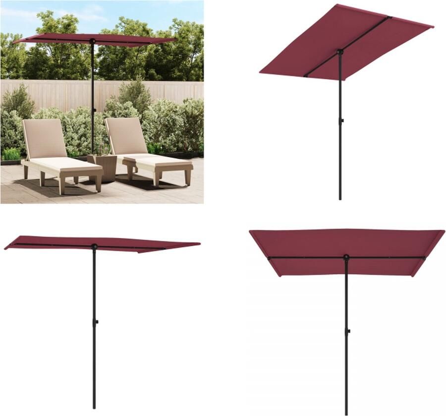 VidaXL Parasol met aluminium paal 2x1-5 m bordeauxrood Zonnescherming Parasol Tuinset Buitenleven Balkon Terrasdecoratie Rood Parasol Parasols Tuinparasol Balkon Parasol