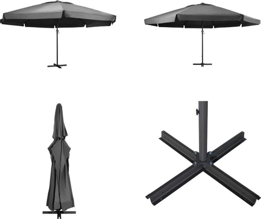 VidaXL Parasol met aluminium paal 600 cm antraciet Tuinparasol Parasol Zonnezegel Buitendecoratie Tuindeco Outdoor Living Zomeraccessoires Parasol Parasols Tuinparasol Balkon Parasol