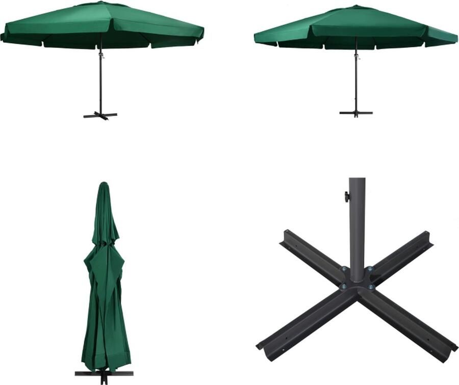 VidaXL Parasol met aluminium paal 600 cm groen Parasol Parasols Tuinparasol Tuinparasols