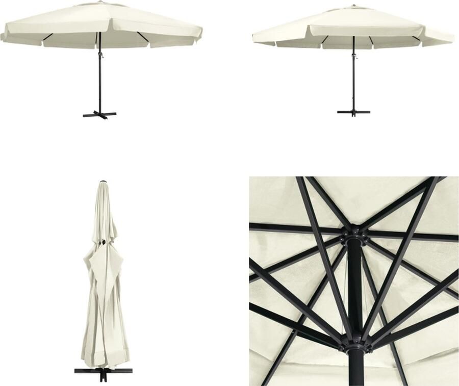 VidaXL Parasol met aluminium paal 600 cm zandwit Zonnescherm Parasol Tuinzomer Buitendecoratie Tuinaccessoires Outdoor Living Parasol Parasols Tuinparasol Balkon Parasol