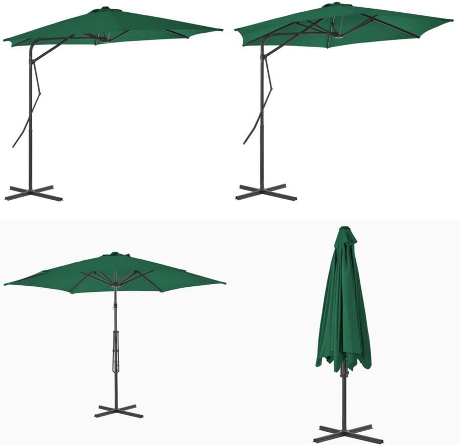 VidaXL Parasol met stalen paal 300 cm groen Zonnescherming Parasol Tuinparasol Buitenleven Terrasdecoratie Zomerseizoen Privacy Uv Bescherming Parasol Parasols Tuinparasol Tuinparasols
