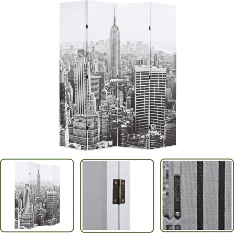 The Living Store Kamerverdeler New York 160 x 170 cm Dubbelzijdige Fotoprint Zwart-Wit Kamer Verdeler Paravent Scheidingswand Foto Print Nieuw York
