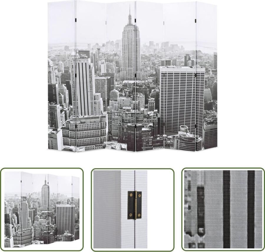 The Living Store Kamerscherm New York bij daglicht 228x170 cm zwart en wit Kamerscherm Paravent Privacy Screen Wanddecoratie Nieuw York