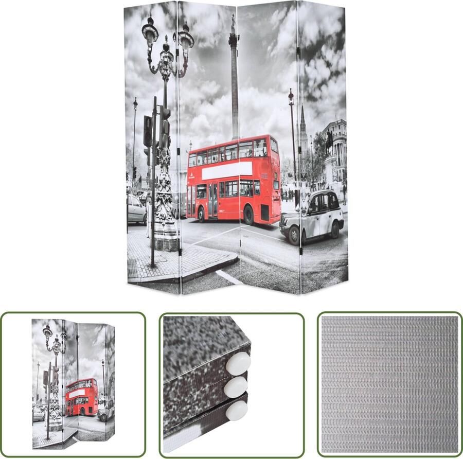 The Living Store Kamerscherm inklapbaar Londen bus 160x170 cm zwart en wit Kamerverdeler Paravent Scheidingswand London Stadsbeeld
