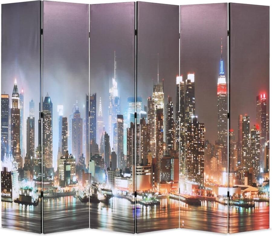 The Living Store Kamerverdeler New York nacht 228x170cm Massief houten frame Kamerverdeler Paravent Screenschilderij New York Nachtaanzicht