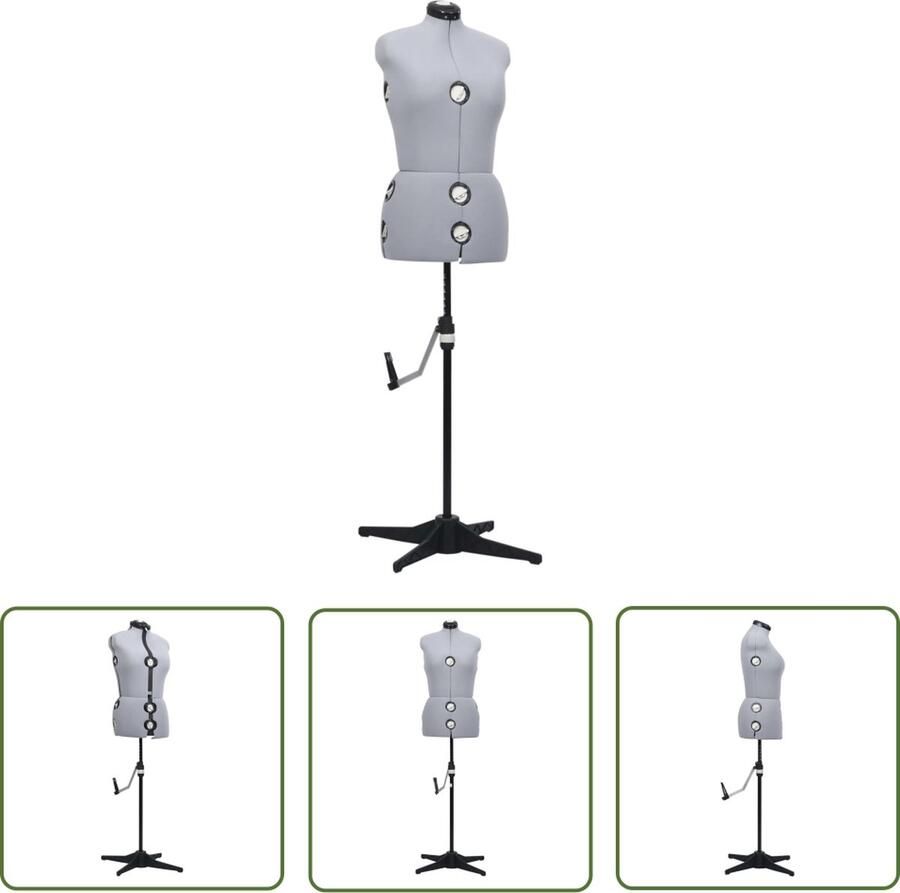 The Living Store Verstelbare Paspop Dameskleding M 40-46 Grijs Zwart Polyester ABS Damespaspop Paspop Mannekijn Kledingdisplay Naaimaschine Accessoires