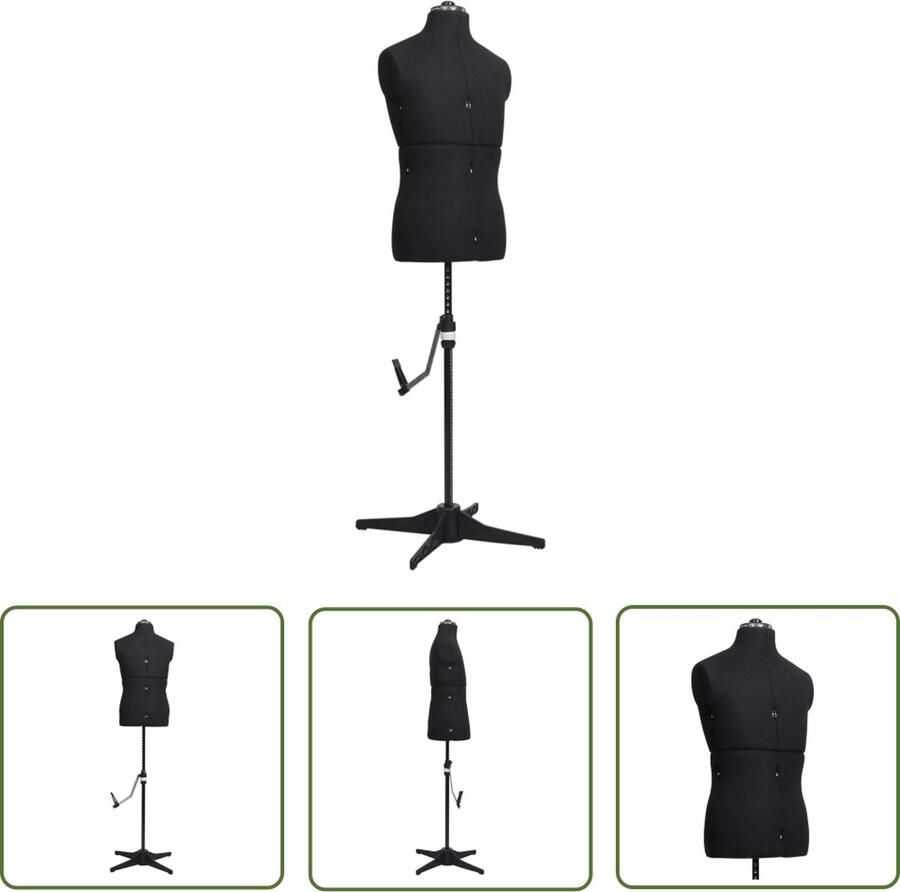 The Living Store Verstelbare paspop Heren Zwart 37-45 Polyester ABS Mannequin Naaien Paspop Heren Mannequinscouture Pasvorm Kleding Dressform