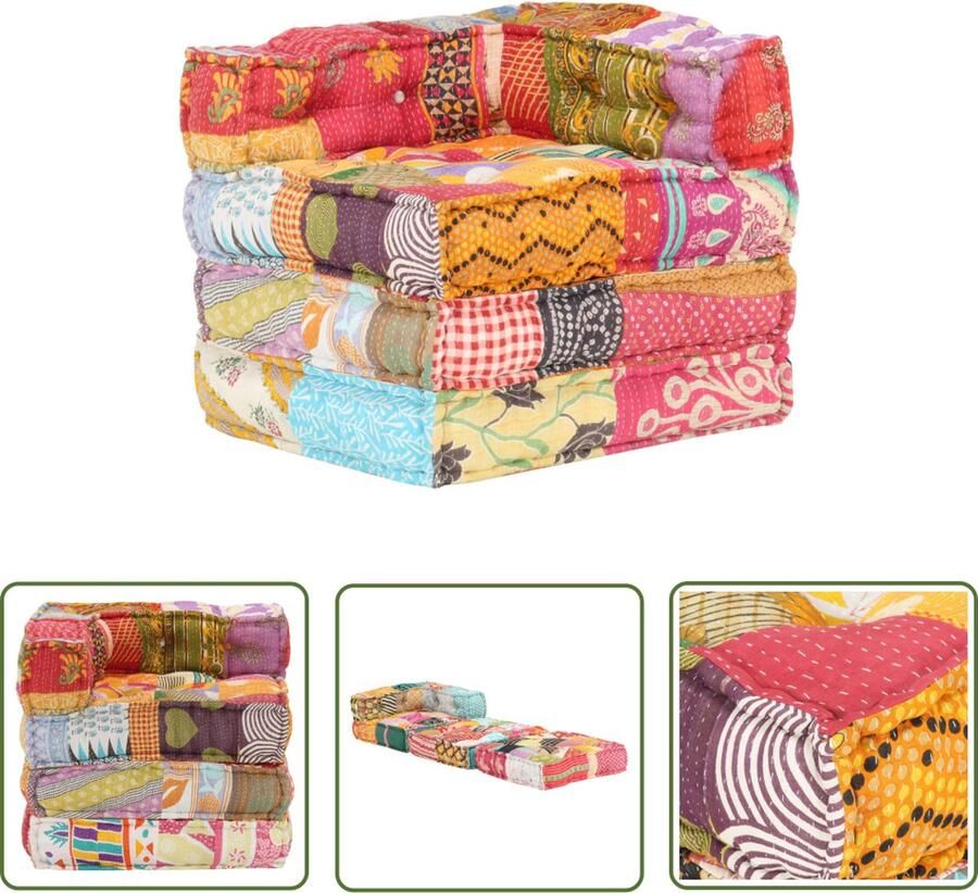 The Living Store Poef Patchwork 70 x 70 x 69 cm Meerkleurig 100% katoen Poef Patchwork Zitkussen Vloerzeil Multikleuren