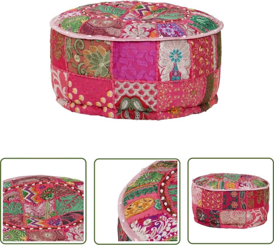 The Living Store Vintage Patchwork Poef 40 x 20 cm Handgemaakt 100% katoen Indiase stijl Vintage Poef Patchwork Poef Handgemaakte Poef Katoenen Poef Indiaanse Stijl