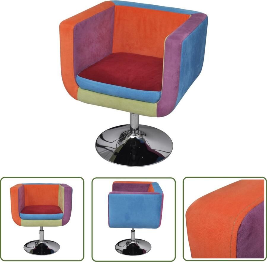 The Living Store Stoel met patchwork motief kubus stof Kubustoel Patchwork Stoel Verstelbare Stoel Eetkamerstoelen Bureaustoel - Foto 3