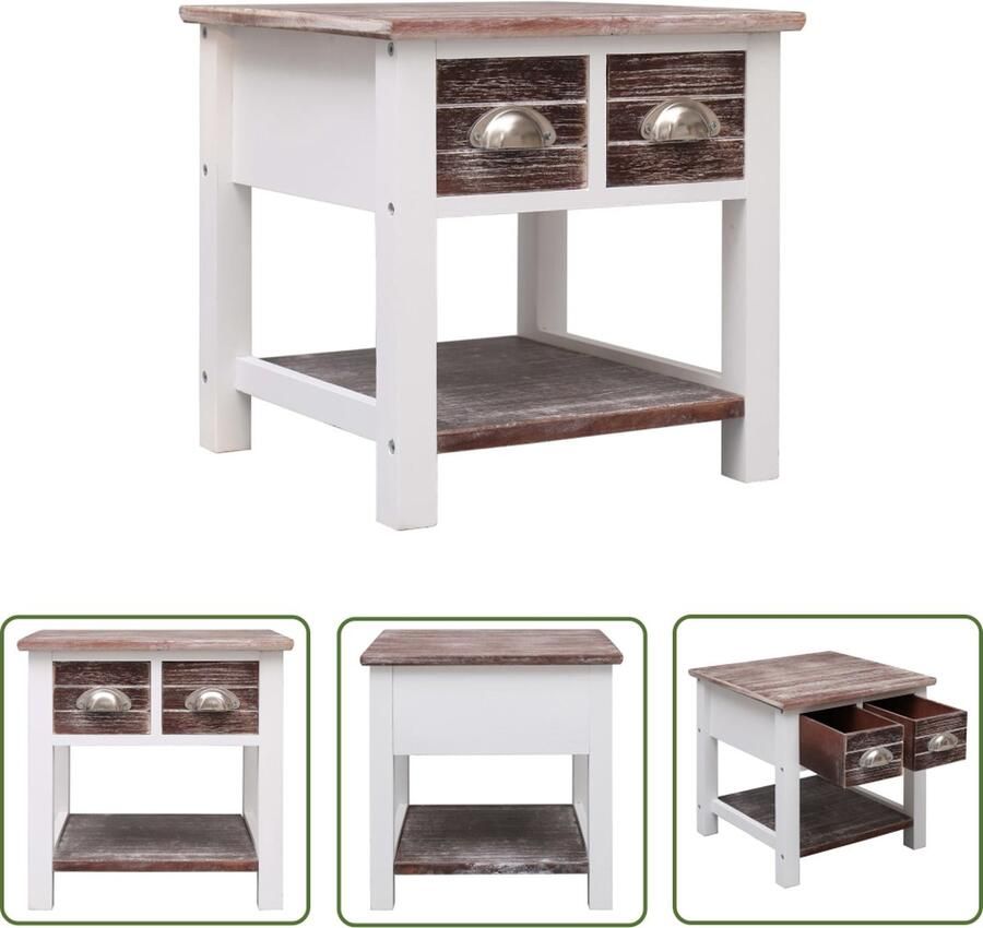 The Living Store Bijzettafel Paulowniahout 40 x 40 x 40 cm 2 lades Bijzettafel Paulownia Hout Bruine Meubels Salontafel Kastje - Foto 2