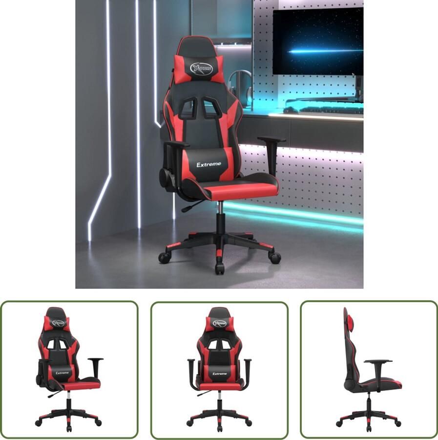The Living Store Gamestoel kunstleer zwart en rood Gamestoel Pc Gamingstoel Gamerstoelen Kantoorstoel Bureaustoel