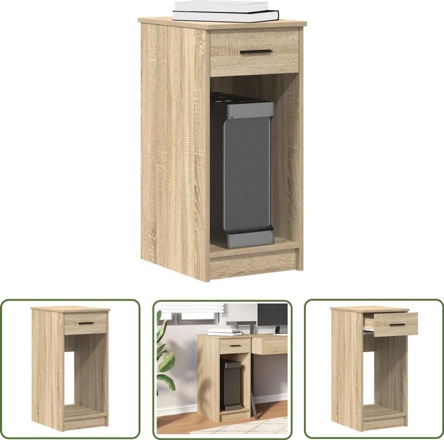 The Living Store Computertorenstandaard met lade 35x45x77 cm sonoma eikenkleurig Computertorenstandaard Pc Stand Bureau Organizer Laptop Tafel Houten Computertafel