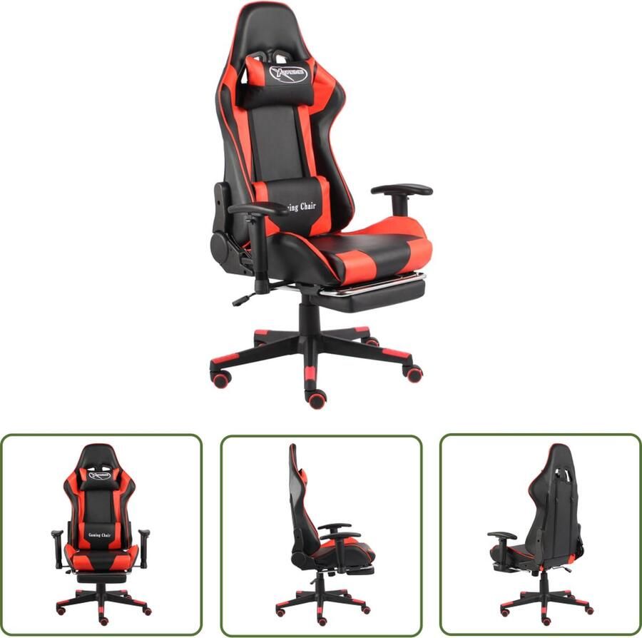 The Living Store Luxe Gamingstoel Hoge Rugleuning Ergonomisch Met Uittrekbare Voetensteun Rood Zwart Metaal PVC 68x69x(123-133)cm Gamingstoel Pc Stoel Bureaustoel Ergonomische Stoel Luxe Gamingstoel - Foto 2