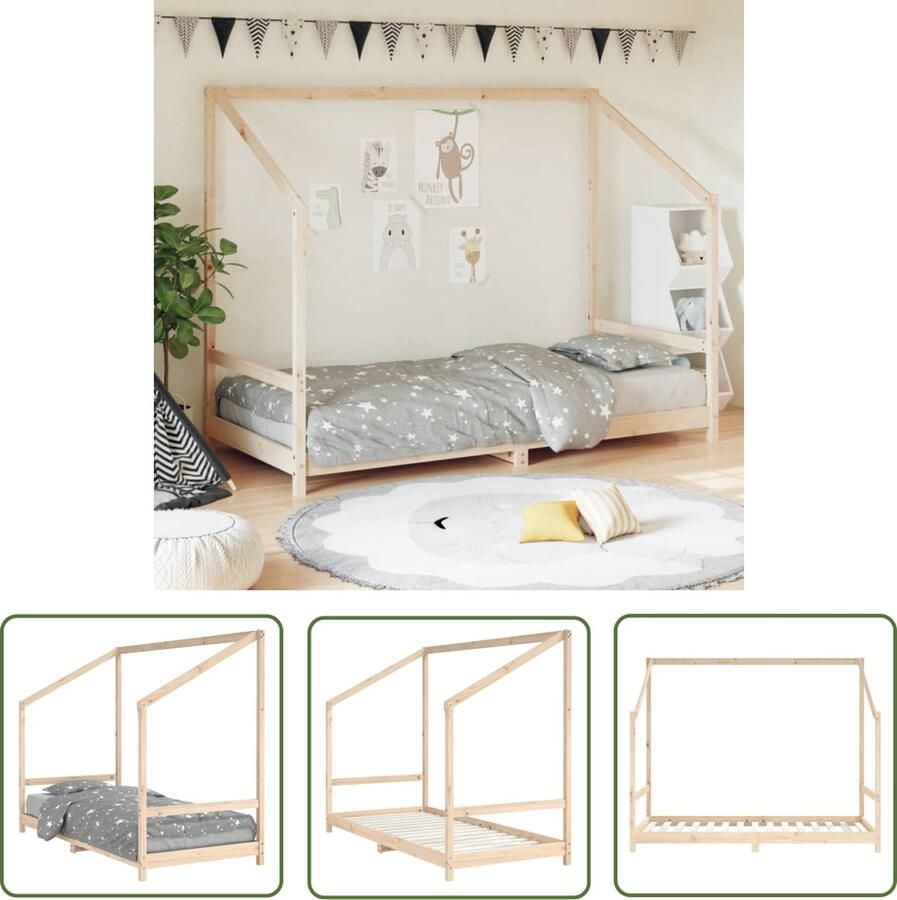 The Living Store Kids Bedframe Peuterbed Hout 195.5 x 95.5 x 158 cm Onbehandeld Kinderbed Peuterbed Hout Bed Kids Bed Bruine Bed