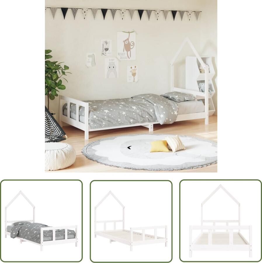 The Living Store Peuterbed Huisontwerp Massief grenenhout Wit 205.5 x 95.5 x 136 cm (L x B x H) Geschikte matras- 90 x 200 cm Vanaf 4 jaar Montage vereist Kinderbed Peuterbed Huisontwerp Bed Grenenhout Bed Wit Kinderbed