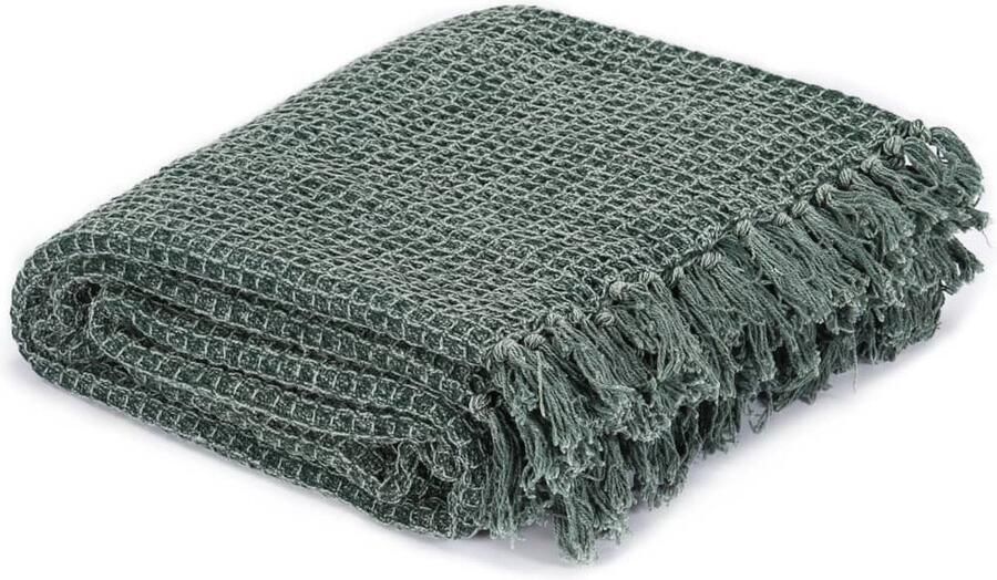 VidaXL Plaid 160x210 cm Donkergroen 100% Katoen Plaid Deken Outdoor Katoen Groen Trendig Zacht Comfortabel Woondecoratie Kamerdecoratie Sofa Fauteuil Bed