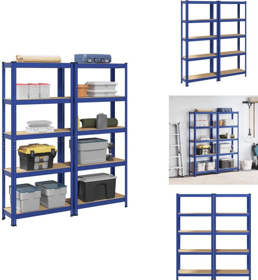 VidaXL Plank Planken Garage Stelling Stellingkast Opbergrekken 2 st 5-laags staal en bewerkt hout blauw