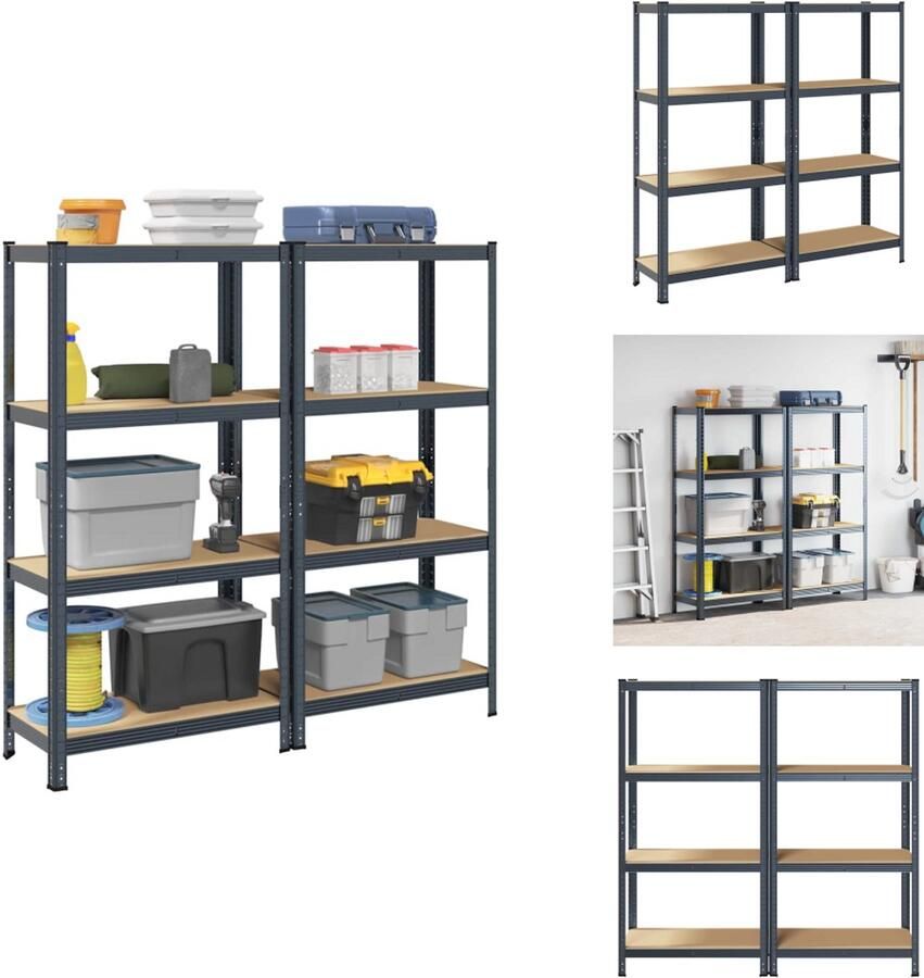 VidaXL Plank Planken Garage Stelling Stellingkast Opbergrekken 4-laags 2st staal en bewerkt hout antracietkleurig