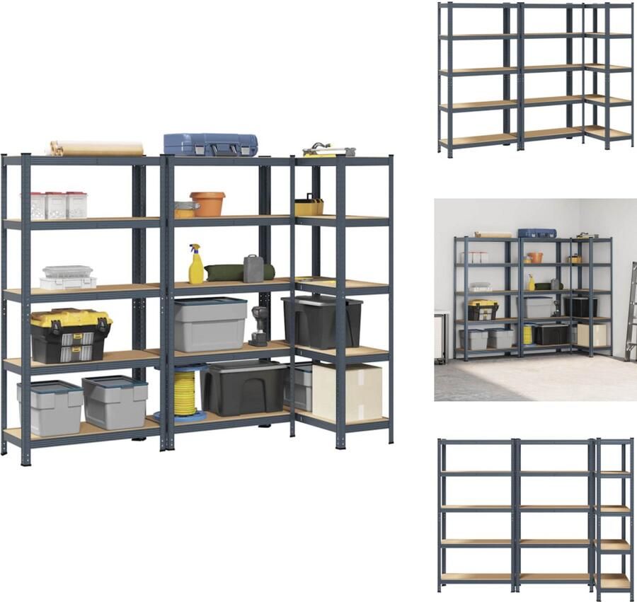 VidaXL Plank Planken Garage Stelling Stellingkast Opbergrekken 5-laags 3 st staal & bewerkt hout antracietkleurig
