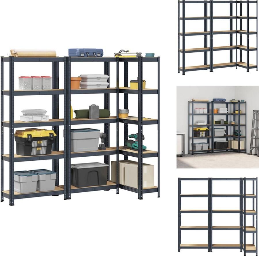 VidaXL Plank Planken Garage Stelling Stellingkast Opbergrekken 5-laags 3 st staal & bewerkt hout antracietkleurig