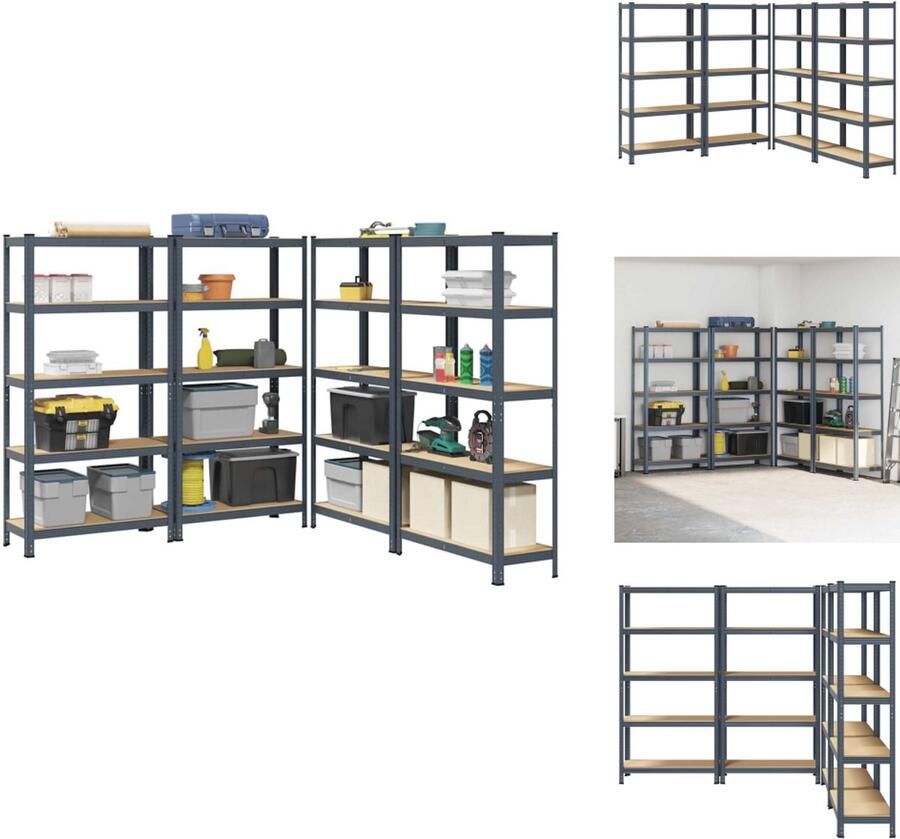 VidaXL Plank Planken Garage Stelling Stellingkast Opbergrekken 5-laags 4 st staal & bewerkt hout antracietkleurig