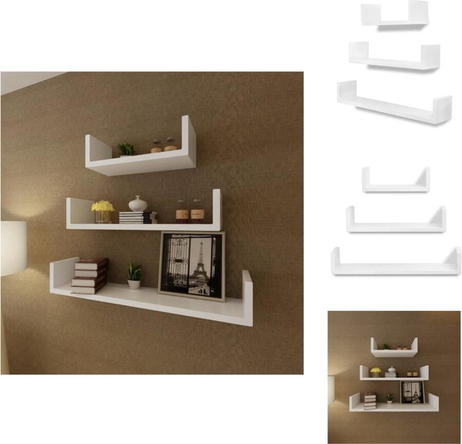 VidaXL Plank Planken Wandplank Wandplanken 3 st Wandschappen U-vormig MDF wit