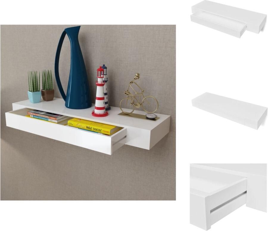 VidaXL Mdf Wandplank Zwevend Wandrek Wandschap met lade zwevend MDF wit Wanddecoratie Opbergwand Minimalistische Decoratie - Foto 2