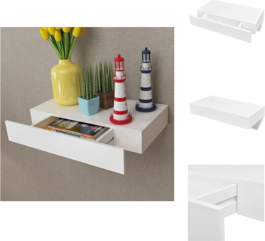 VidaXL Wandplank Zwevend Wandrek Wandschap met lade zwevend MDF wit Mdf Plank Witte Kast Opbergkast - Foto 2