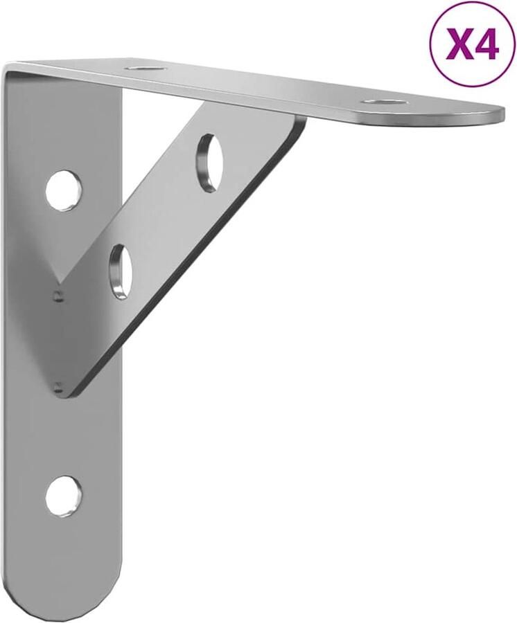 VidaXL Plankdragers 4 stuks Zilver RVS 15 cm Wandplank Dragers Plankhouder Roestvrijstalen Plankdrager Wandbeugels Badkamer Accessoires