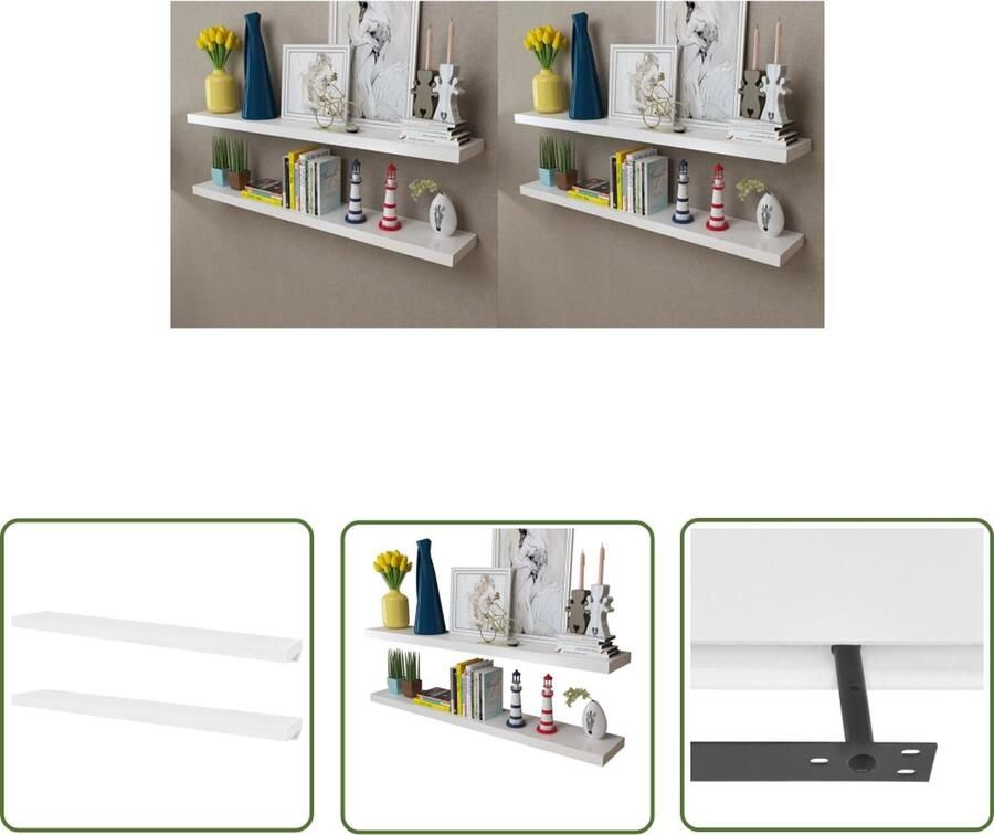 The Living Store Wandplanken 4 st 120 cm wit Wandplank Plankjes Wanddecoratie Opbergoplossing Mdf Plank