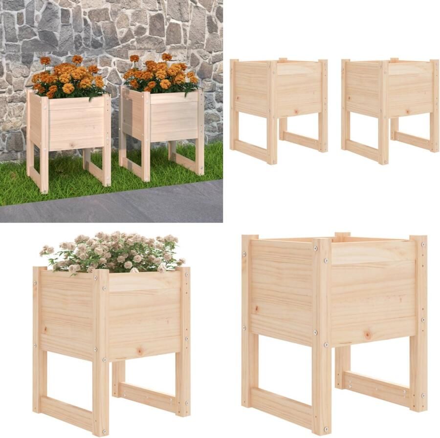 VidaXL Plantenbakken 2 st 40x40x52-5 cm massief grenenhout Plantenbak Plantenbakken Verhoogde Plantenbak Kweekbak