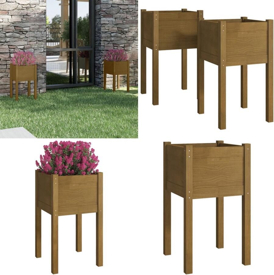 VidaXL Plantenbakken 2 st 40x40x70 cm massief grenenhout honingbruin Houten Plantenbak Hout Tuinset Verandadecoratie Balkonaccessoires Tuin Accessoires Plantenbak Plantenbakken Verhoogde Tuinbak Verhoogde Plantenbak