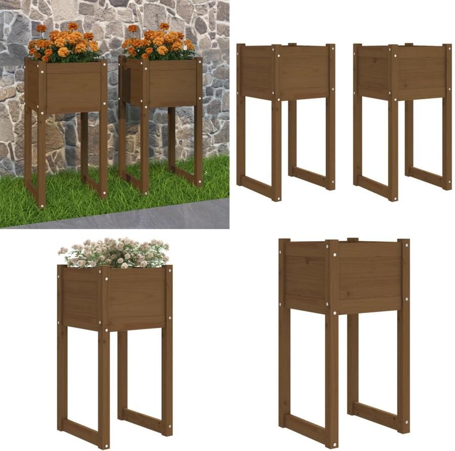 VidaXL Plantenbakken 2 st 40x40x81 cm massief grenenhout honingbruin Plantenbak Plantenbakken Verhoogde Plantenbak Kweekbak