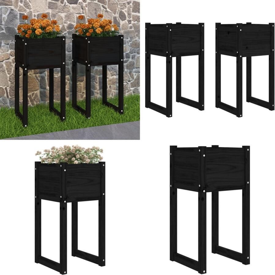 VidaXL Plantenbakken 2 st 40x40x81 cm massief grenenhout zwart Plantenbak Plantenbakken Verhoogde Plantenbak Kweekbak