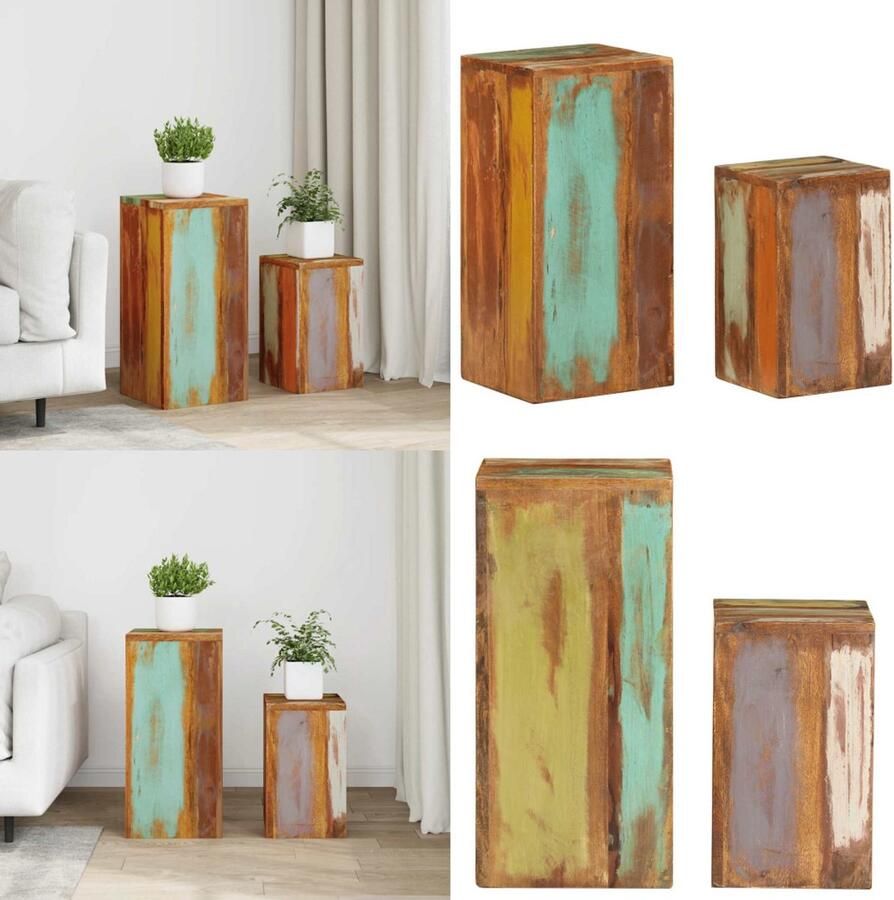 VidaXL Plantenstandaards 2 st massief hergebruikt hout Plantenstandaard Plantenstandaarden Planten Standaard Plantenhouder