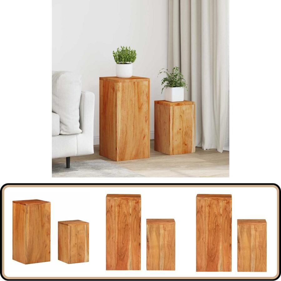 VidaXL Plantenstandaards Set van 2 Acaciahout Houten Plantenstandaard Acacia Hout Plantenrek Salontafeltjes Bijzet Tafeltjes Decoratief Item Indoor Plants Outdoor Plants