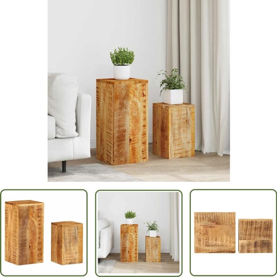 VidaXL Plantenstandaards Set van 2 Massief Mangohout Houten Tafels Mango Hout Bijzet Tafels Salontafels Planthouders Binnendecoratie Woonaccessoires Bruine Meubelen Unieke Meubels Handgemaakt - Foto 2