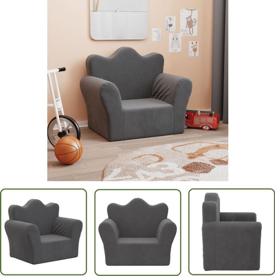 VidaXL Kinderbank zacht pluche antracietkleurig Kinderbank Pluche Bank Kids Bank Antraciet Bank Kindermeubilair