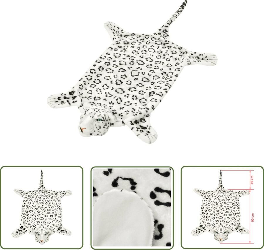 The Living Store Luipaardtapijt Pluche 139 x 75 cm Realistisch Wit met luipaardprint Luipaard Tapijt Pluche Tapijt Dieren Print Tapijt Kinder Kamer Tapijt Salon Tapijt