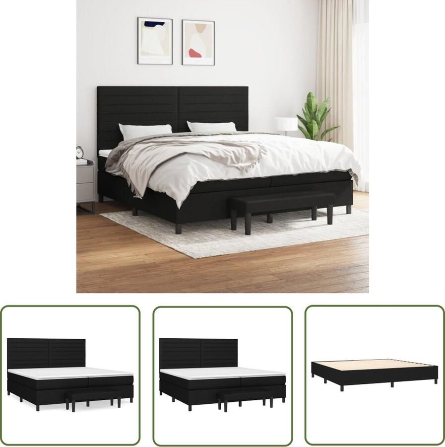 The Living Store Boxspringbed Pocketvering 203x200 cm Zwart Duurzaam materiaal Verstelbaar hoofdbord Comfortabele ondersteuning Medium hard matras Huidvriendelijk topmatras Multifunctioneel bankje